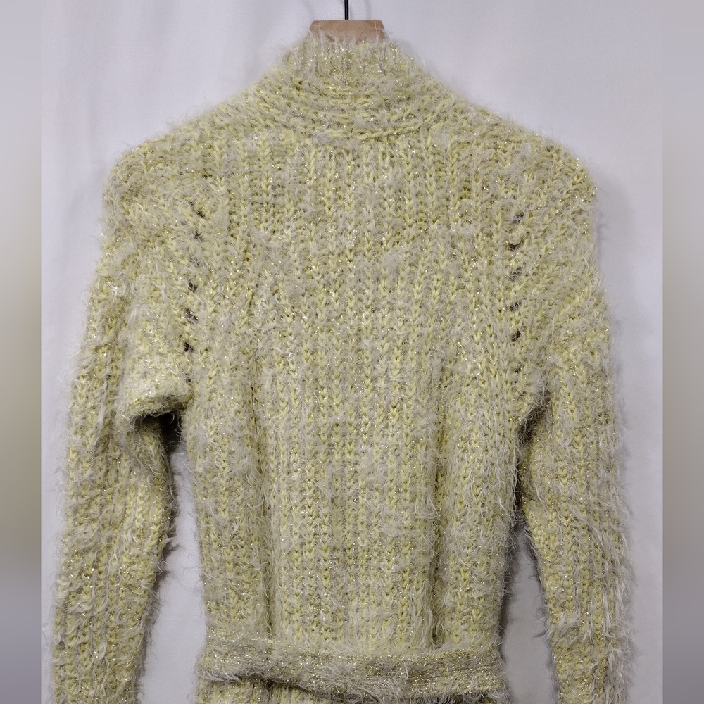 Anthropologie Larkin Shimmer Fuzzy Sweater Cardigan Women's S Yellow Boho Retro - Picture 7 of 9